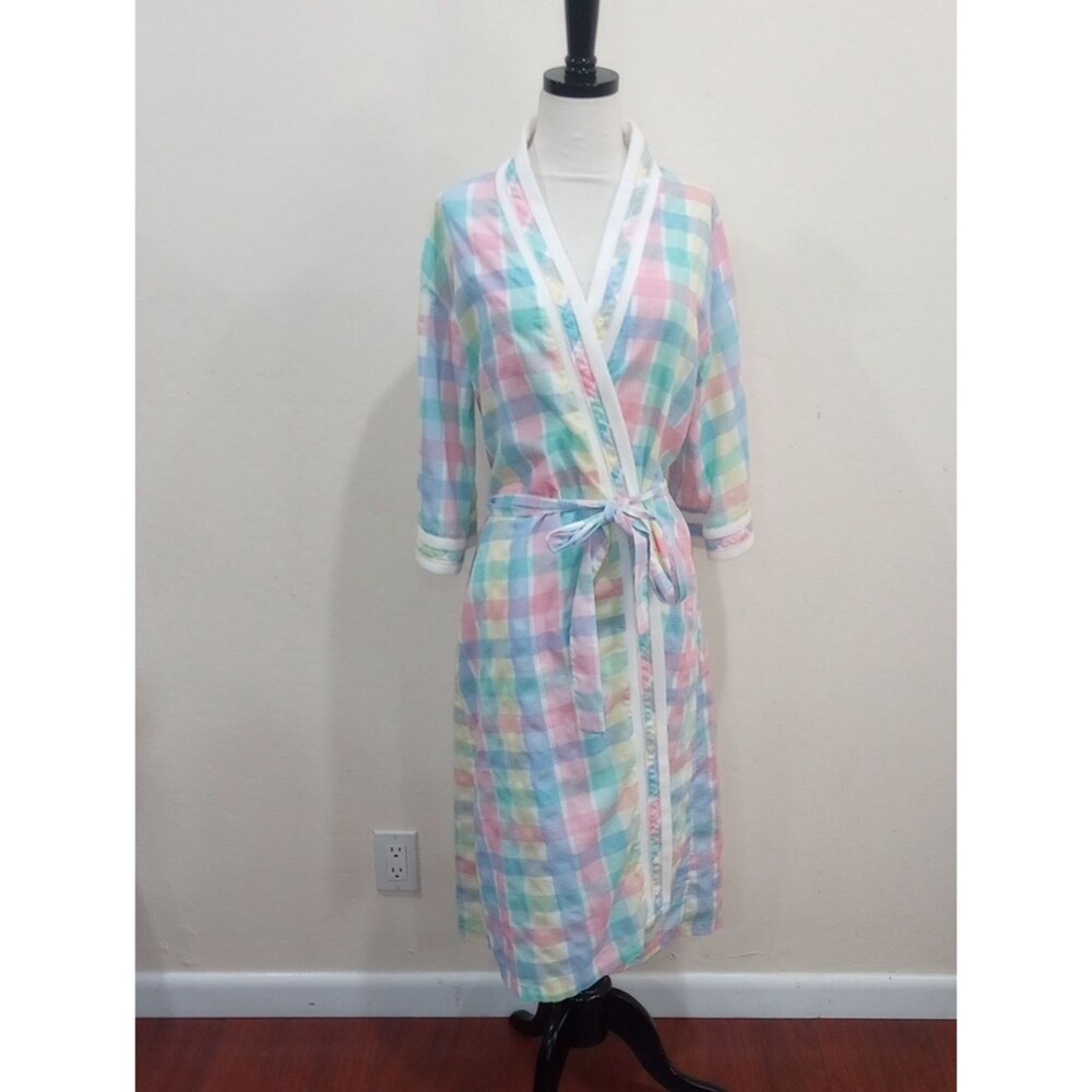 Madras Plaid Pastel Checked House Coat Robe - Vintage 80s!